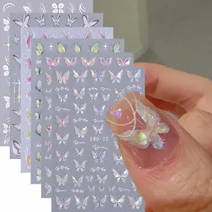 Butterfly Pattern Nail Art Sticker (6 Counts/set), Butterfly Design, Self Adhesive Glossy Finish Nail Decal, DIY Nail Art Decoration for Women & Girls, Art Decals For Nails, Stickers For Nails