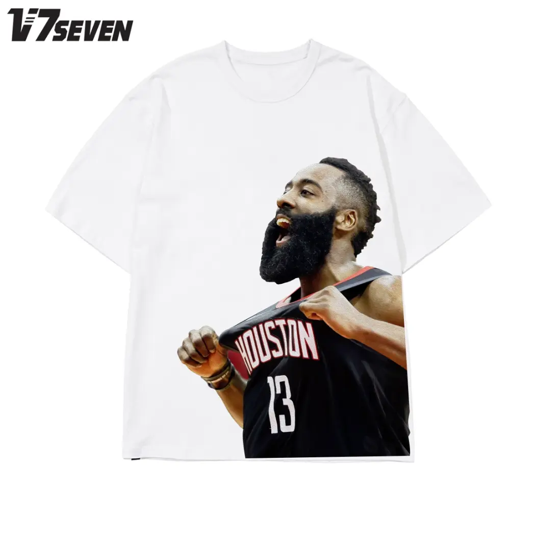 James Harden Portrait Print T-Shirt Men Vintage Crew Neck Short Sleeve Tee Hip Hop Streetwear Black Casual Tops
