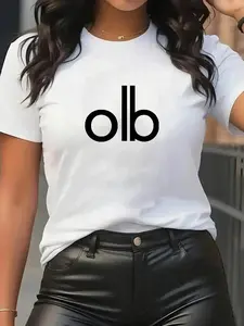 Women's Summer Casual Printed T-Shirt, Fitted Knit Fabric, Moderate Thickness, Plain Pattern, No Sensitive Goods Type,