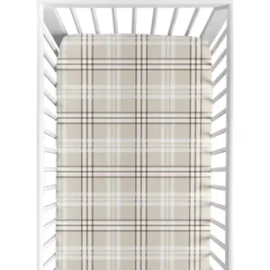Sweet Jojo Designs Fitted Baby Crib Sheets (Taupe Plaid) for Boys/Girls, Infant Nursery, Toddler Room - Standard Size (Earth Tones Checkered Tartan, Modern, Farmhouse for Boho Teddy Bear Collection)