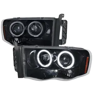 2002-2005 RAM 1500/ 2003-2005 RAM 2500 3500 Dual Halo Projector Headlights (Glossy Black Housing/Smoke Lens)
