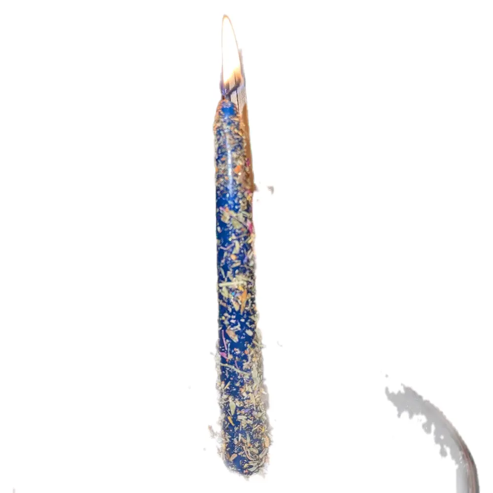 Communication Candle with Unique Blue Wax and Decorative Elements for Aesthetic Appeal