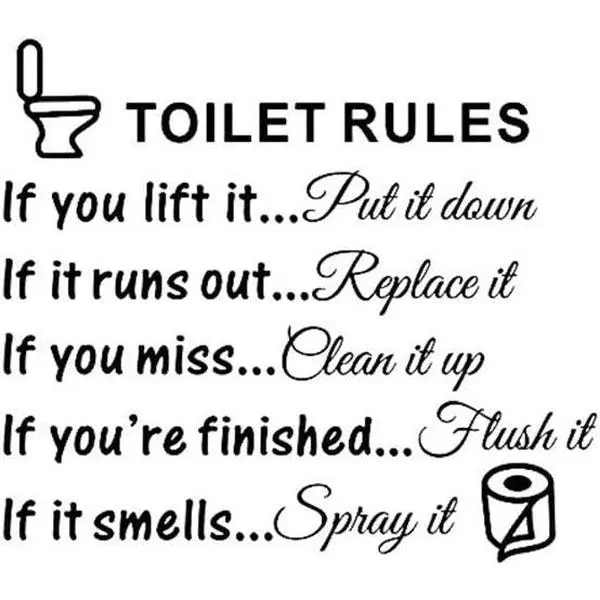 DIY Removable Toilet Rules Wall Quotes Stickers Washroom Bathroom Decals WC Sign Vinyl Art Decor for Kids Living Room Home Decorations