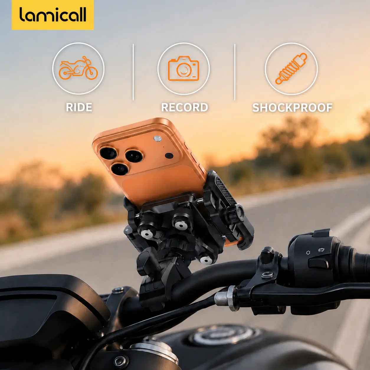 Lamicall Motorcycle Phone Mount Accessory – Dual Anti-Vibration Shock Absorber, Full Protection, 360° Secure Holder for iPhone 17 Pro/16/15/14/13 & All 4.7-6.7” Phones, Accessories