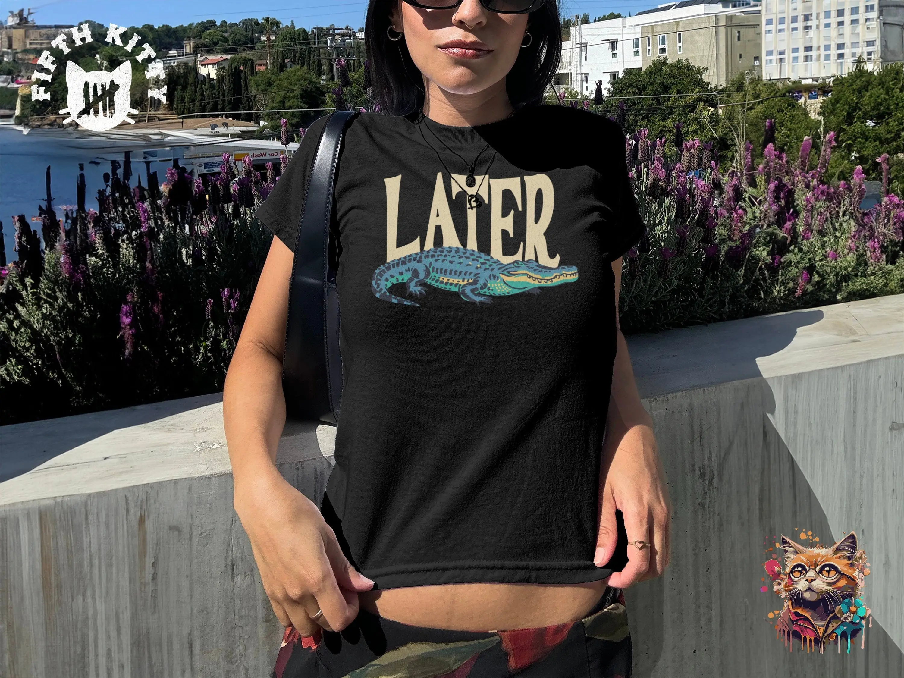 Later Gator Baby Tee, Alligator Vintage 90s Y2K Print Shirt, Retro Style Crop Top, Trendy Apparel