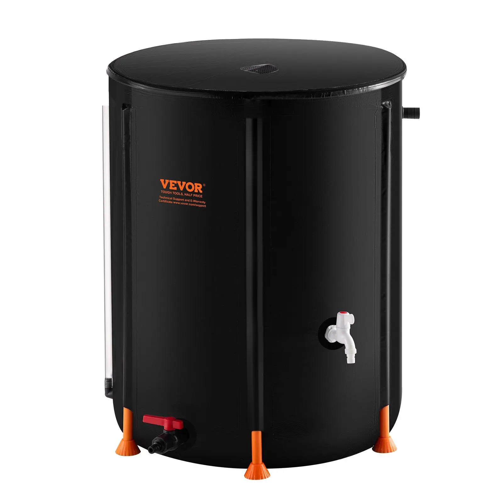 VEVOR Collapsible 100 Gal Rain Barrel with Collapsible Design, Foldable Mesh Top, Spigot Kit, Overflow Kit & Drought-Resistant Rain Catcher for Agricultural Use