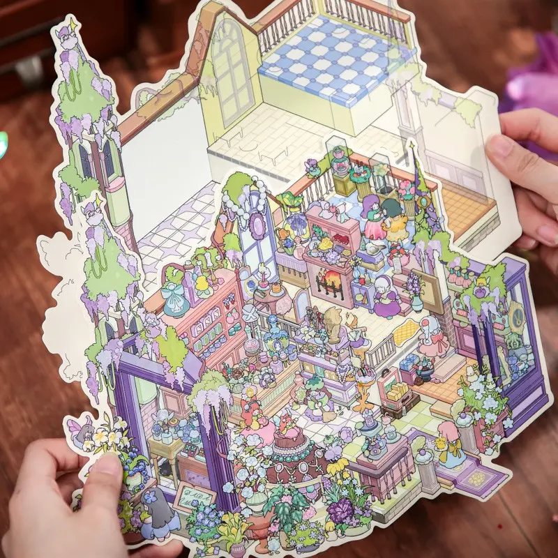 Vintage Fairy Tale Theme Aesthetic Violet Perfume Gem Series 3-Pack DIY Handmade Cut Out Puzzle Entertainment Relaxation Fun and Engaging Stress Relief Decal Stickers Sticker Collage DIY Crafts Scrapbooking