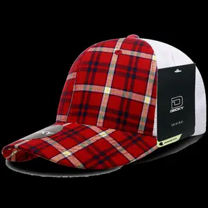 212 MAIN Unisex Cotton-Nylon Plaid Print Trucker Cap, 6017-181 6-Panel Mid-Crown Structured Hat with Adjustable Snapback Closure, 181-White, 1 Size Fits Most