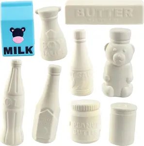 DIY Jumbo Pantry Squishies (9 Unique Cute Container Shapes)-White Kawaii Scented Slow Rising Squishy Toys, Decorate, Scented Stress Relief Craft, Kids Classroom, Birthday Party Activity Gift (4"-6")