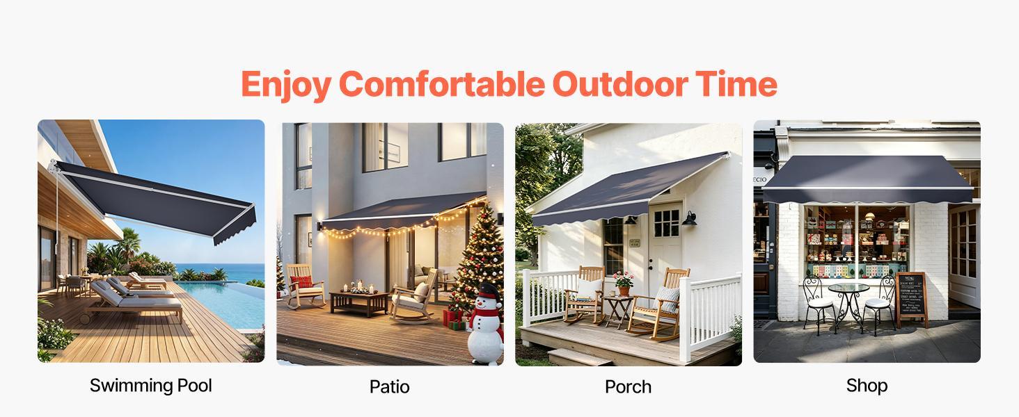 VEVOR Manual Retractable Awning, 13.1' x 9.8' Outdoor Patio Awning Retractable Sun Shade, Patio Door Window Water-Resistant Polyester Sunshade Shelter with Crank Handle for Deck, Balcony, Yard, Gray VEVOR Manual Retractable Awning, 13.1' x 9.8' Outdoor Patio Awning Retractable Sun Shade, Patio Door Window Water-Resistant Polyester Sunshade Shelter with Crank Handle for Deck, Balcony, Yard, Gray