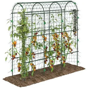 Outsunny 6' Tall A-Frame Metal Arbor Trellis for Outdoor Climbing Plants, Plastic-Coated Steel Frame with Climbing Net, Supports Cucumbers, Peas, Vines
