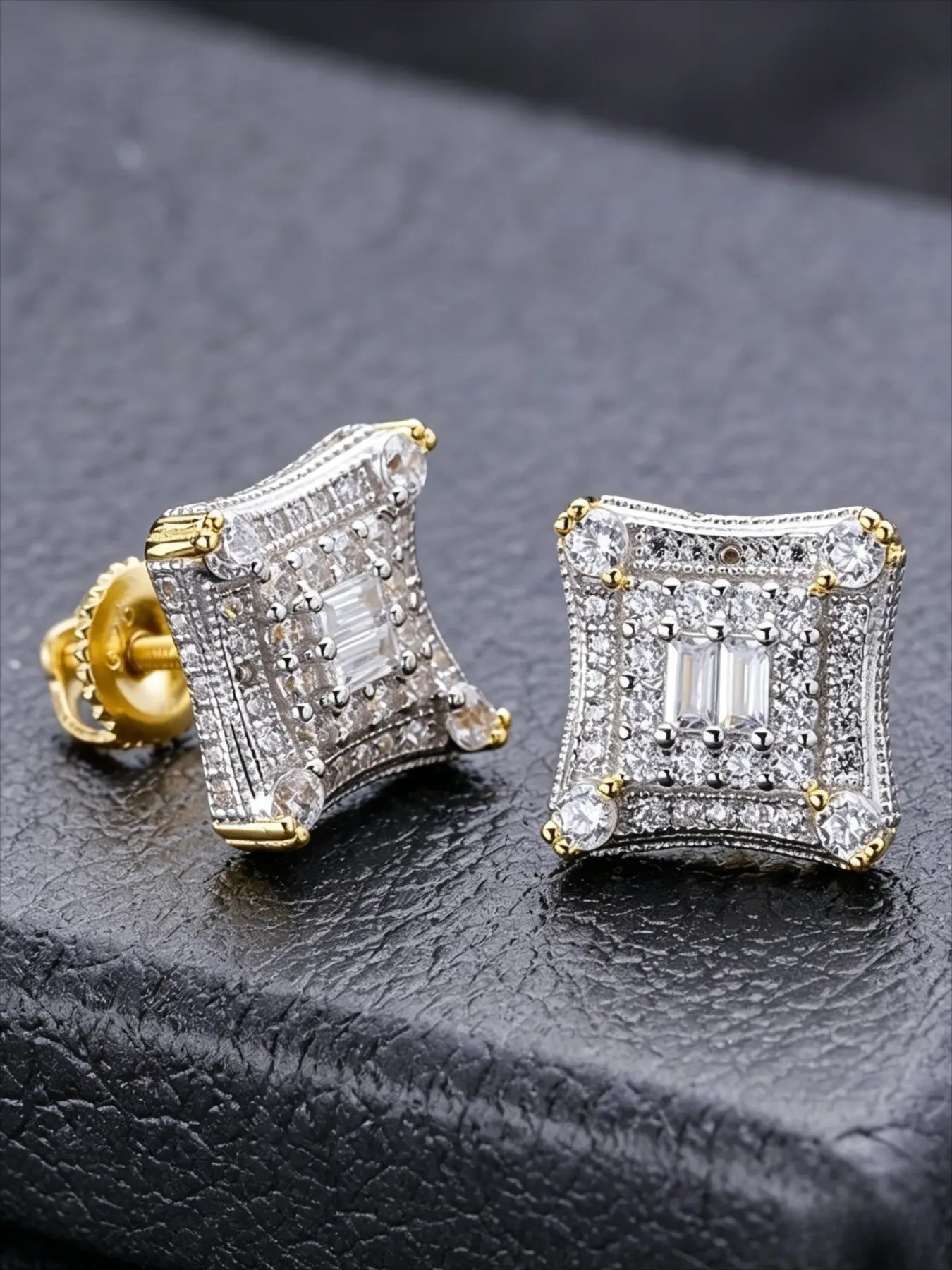 Hip-Hop Trendy Geometric Square Zircon Earrings, Unisex Fashion Shiny Elegant All-Season Jewelry Gift, Perfect for Men and Women, Shining Earrings