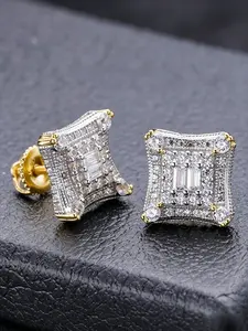 Hip-Hop Trendy Geometric Square Zircon Earrings, Unisex Fashion Shiny Elegant All-Season Jewelry Gift, Perfect for Men and Women, Shining Earrings