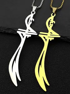 Arabic Islamic Muslim Zulfiqar Imam Ali Sword Pendant Necklace for Men Women Gold Color Stainless Steel Knife Chain Gift