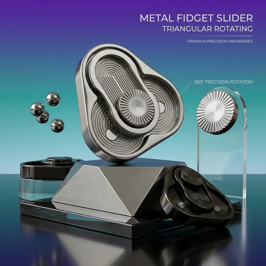 Metal-Solid Hand Fidget Slider, Triangular Rotatable EDC Toy for Adults, Silver/Black Colors, Stress Relief Gadget, Decompression Gift, Durable Travel-Ready Fidget Toy
