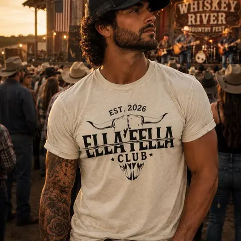Comfort Colors ELLA FELLA Club skull cattle skull graphic T-shirt | EST. 2026 western logo Tee