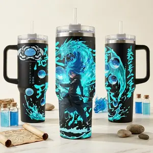 Rimuru Tempest Slime King Anime Tumbler With Handle, Blue Aura Water Spirit Cup, 20oz 40oz Insulated Travel Mug With Straw Lid