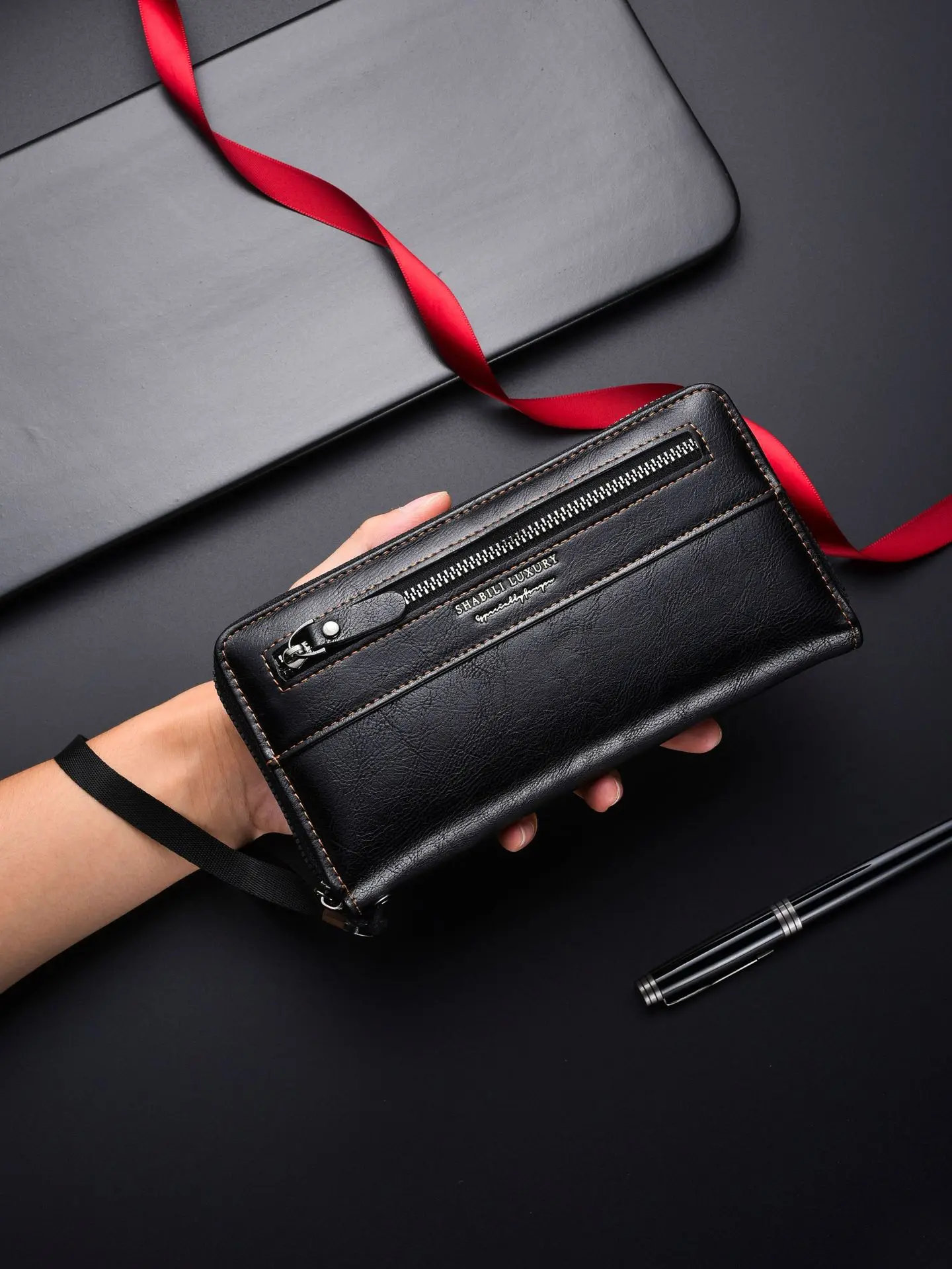 Men's Chic Plain Wallet Clutch Bag, Long Zip-Around High-Capacity Phone Holder with Multiple Slots, Business Cash Organizer