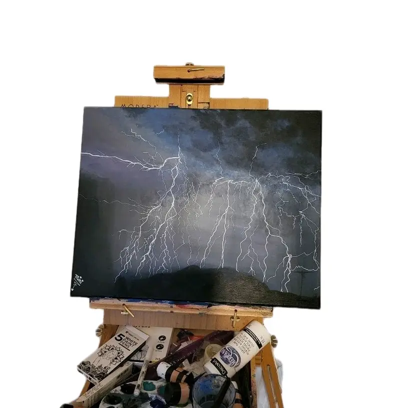 Memories by Mimi Original 16”x 20” Acrylic Painting on Stretched Canvas "Relámpago del Catatumbo" Unique Artwork for Any Room. Ideal for Decor and Hangable. Inspired by Lightning Over Lake Maracaibo.