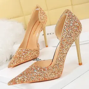 Gold Sequence Pointed Toes Pump