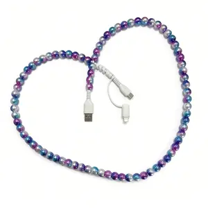 Pearl-Decorated Charging Cable - Compatible with all devices USB-C and Lightning interfaces 2-in-1 data cable, 3.3 feet in length, ideal for women for fast charging, available in multiple colors, Holiday gifts, Christmas gifts