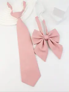 Cute Ruched Bow Tie & Tie Set, Fashionable Adjustable Strap Tie & Bow Tie Set for Men & Women, Fashion Accessories for Daily Wear, Plain Ties, Bow Tie Design