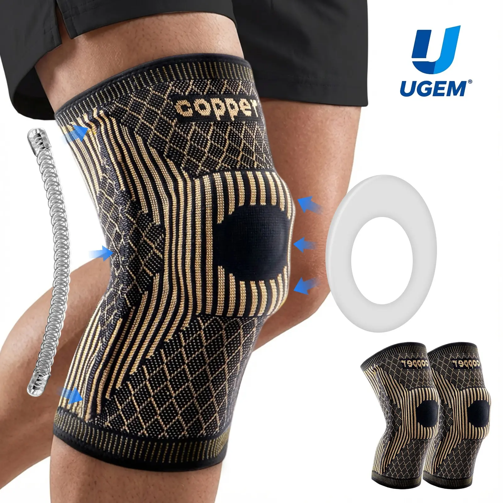 2026 NEW Copper Knee Braces for Knee Pain (2 Pack), UGEM Compression Knee Sleeves with Patella Gel Pad & Side Stabilizers, Workout Sports Knee Support for Men & Women, Meniscus Tear, ACL & Arthritis Relief Knee Band Patellabands summerwins