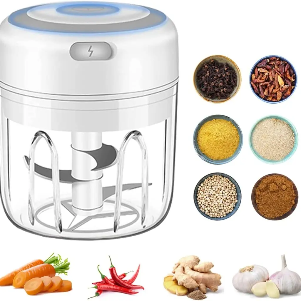 Electric Garlic Chopper 250ML Mini Portable Veggie Chopper for Onions and Garlic, Wireless Rechargeable Food Processor for Fruits and Meat, Vegetable Food Chopper, Kitchen Vegetable Chopper, Cordless Cutting