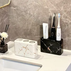 Ceramic Toothbrush Holder with Marble Pattern – Stylish Bathroom Organizer for Electric and Manual Brushes, Perfect for Home, Hotel, or Dorm Use, Toothbrush Holder for Bathroom