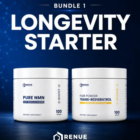 Renue Longevity Starter Bundle - NMN Powder + 100g Resveratrol Vitamin Supplement, NAD+ Support, Cellular Energy, Antioxidant for Healthy Aging, Dietary