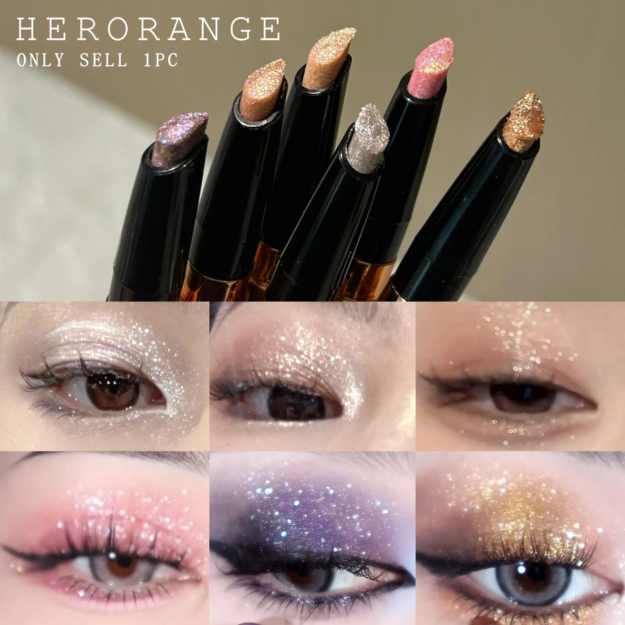 HERORANGE Clear and glitter diamond fluorescent eyeliner pen Lying silkworm pen eye shadow stick glitter high gloss pen 6 colors optional waterproof and sweat resistant suitable for party festival show makeup, Eye Makeup Products, Cosmetic