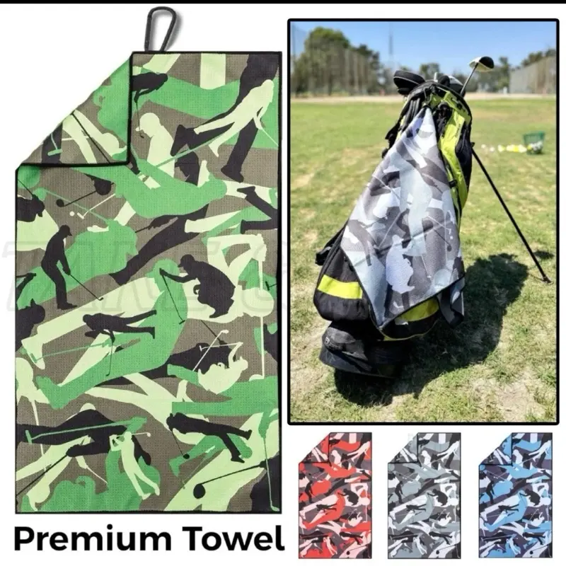Funny Camo Golf Towel 34x20 Microfiber Waffle Weave – Quick Dry Golf Bag Towel with Heavy Duty Black Carabiner Clip, Absorbent Cleaning Towel for Clubs & Balls, Golf Accessories for Men Women, Cool Golf Gifts for Dad, Husband, & Golf Lovers.