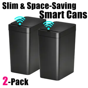 2-Pack 15L Scandinavian Slim Profile Infrared Auto Infrared Sensor Trash Can, Fully Enclosed Waterproof Hands-Free Lid Compact Matte Bin for Bathroom, Office Hall