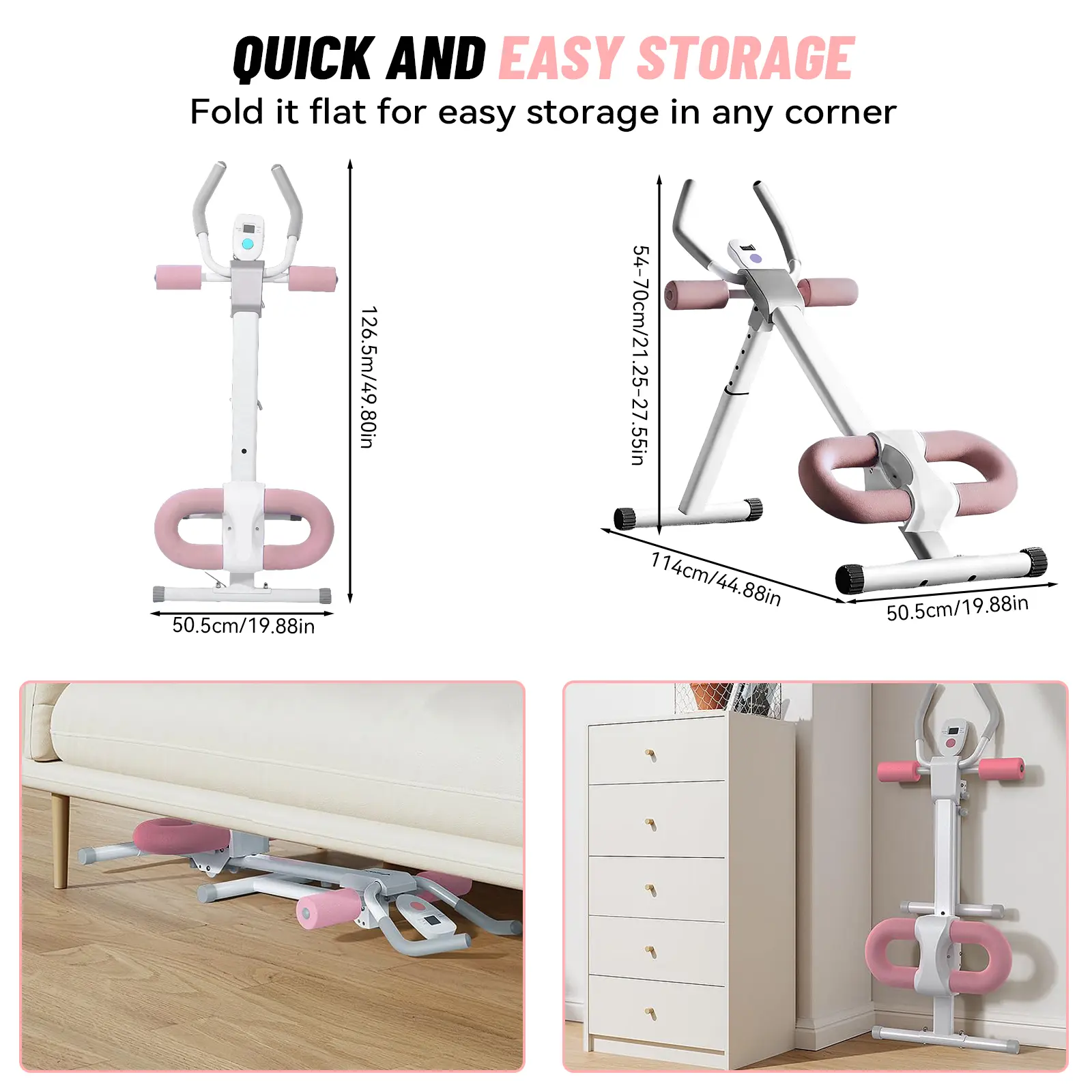 Adjustable Ab Trainer Machine with LCD Monitor, Foldable Abdominal Exercise Machine Core Trainer Machine Workout for Arm, Leg, Buttocks Shaper upper glute