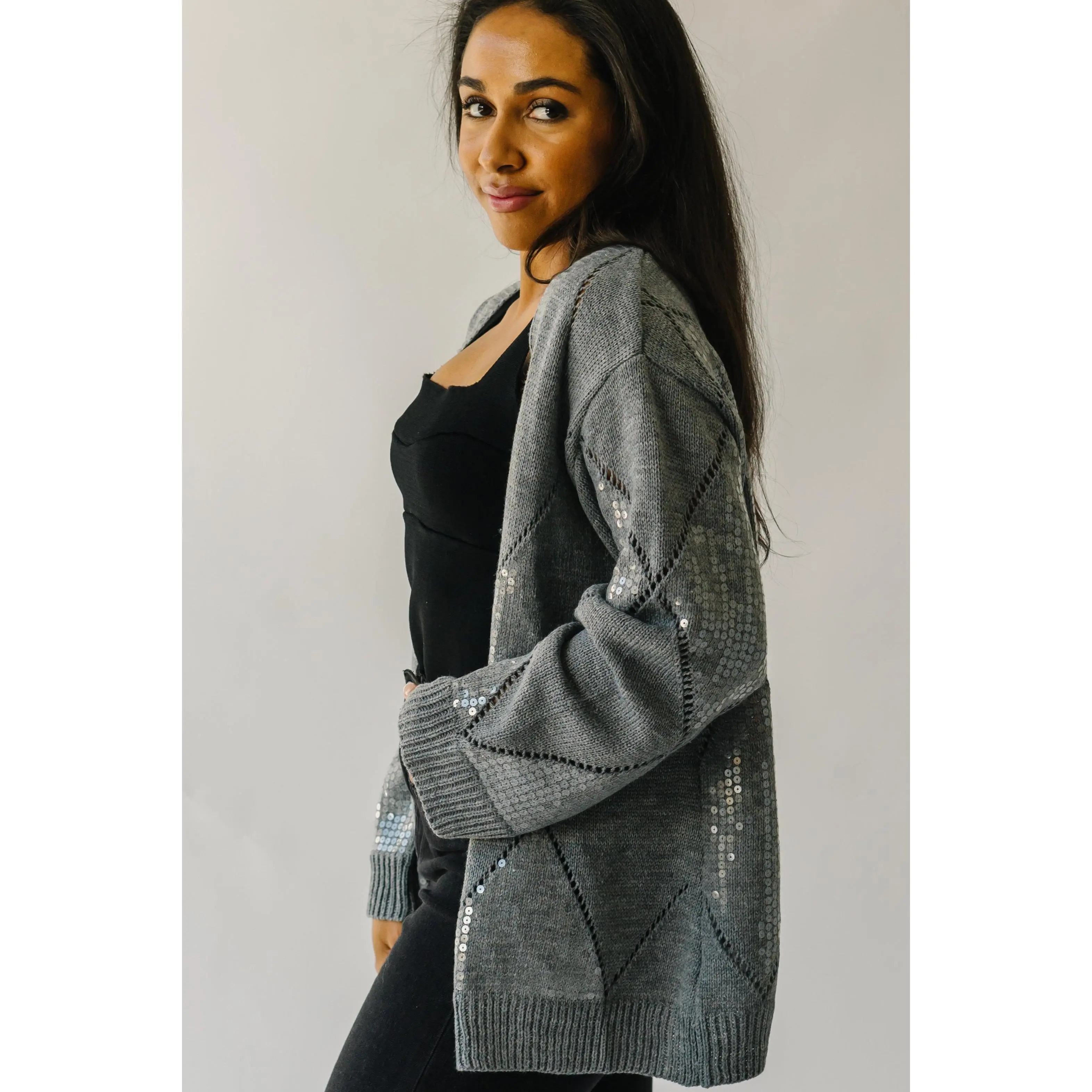 The Leander Long Sleeve V-Neck Cardigan in Grey