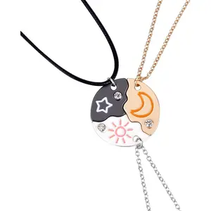 3Pcs Best Friend Necklace Set, Sun Moon Star Puzzle Matching Necklace, Eternal Friendship Jewelry Gift for Best Friends and Three Sisters