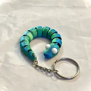 Snake Fidget Keychain 3D Printed for Backpacks Purses Bags and Lanyard Accessories - Blue and Green Design