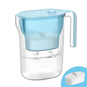 Water Filter Pitcher, 7-Cup, NSF Certified, 200-Gallon Long-Life Filter Purifier, Reduces Chlorine and PFOA/PFOS, for Countertop, Replaces 6,400 Plastic Water Bottles a Year, Blue