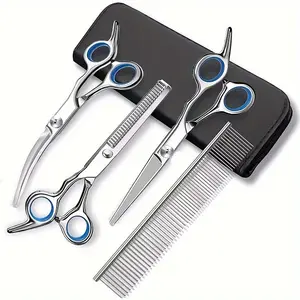 Professional Pet Grooming Scissors Set, Stainless Steel Dog Cat Grooming Kit, Curved Thinning Straight Shears