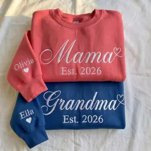 Custom Embroidered Mama Grandma Sweatshirt & Hoodie, Name On Sleeve With Heart, Gift For New Mom, Mothers Day Gifts