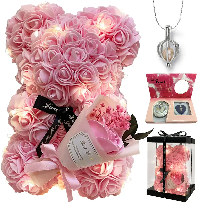 Rose Teddy Bear Romantic Gift For Her.  Blind Box Pearl Necklace For Girlfreind Wife Mom Grandma Red Rose Flower Teddy Bear  For Valentine’s day Birthday Holiday Gifts For Her, Wife Girlfriend Women Gift Wedding Anniversary Home Decor
