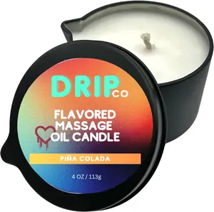 Drip Co. Pina Colada Flavored Massage Oil Candle 4 Oz Scented Soy Wax Aromatherapy for Relaxing Oil Therapy TikTok Viral Trend 113g Calming Soothing Aromatic Ambiance Body Care Cosmetic Relaxation