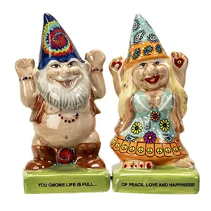 Pacific Trading Hippie Gnomes Ceramic Magnetic Salt and Pepper Shaker Set 4 Inch Multicolor