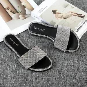 Women's Flat Sandals-Rhinestone Sparkly Sandals Dressy Slip on Summer Casual Fancy Flat Sandals Glitter Open Toe Slides ZYXGift