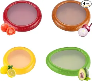 Silicone Avocado Saver - Set of 4 Reusable Storage Containers for Fridge - Ideal for Onions Lemons Tomato and Potatoes More