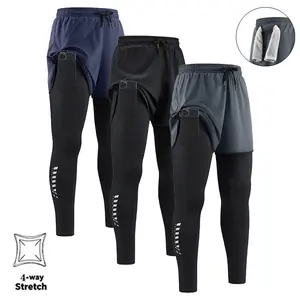 Men’s 3-Pack Quick-Dry, Breathable, Stretchy Running Pants, 2-in-1 Design with Elastic Waistband, Built-In Phone Pocket and Towel Loop, Suitable for All Seasons - Comfortable Fit, Not Tight - Essential for Running and Fitness