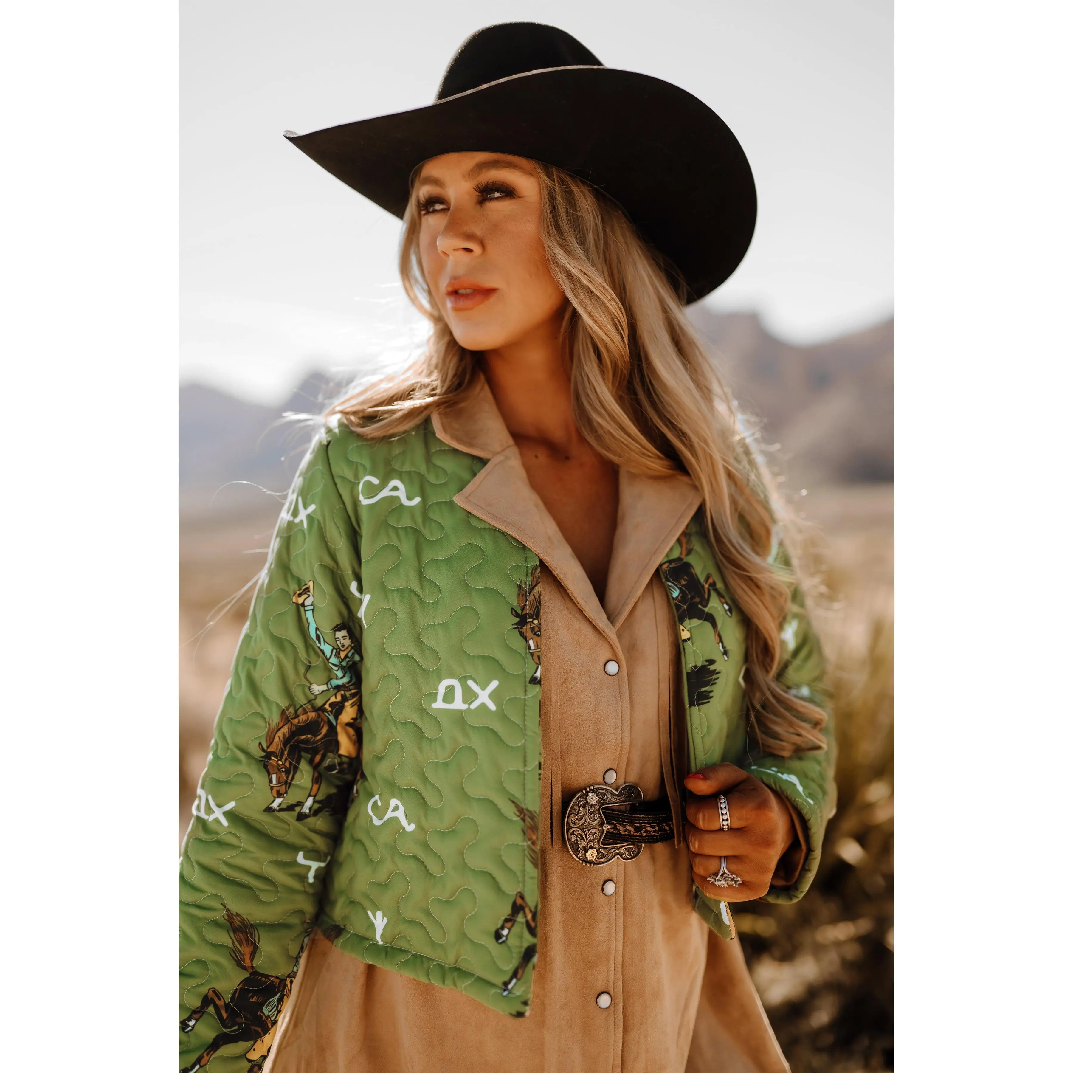 Lazy J Green Cropped Quilted Jacket