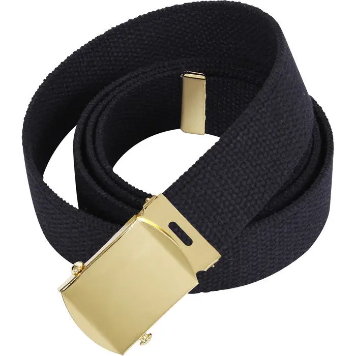 Black Military Web Belt, 1.25" High-Density Cotton Canvas with Gold Brass Buckle, Fully Adjustable and Customizable Length, Black And Gold Belt, Metal Buckle Belt