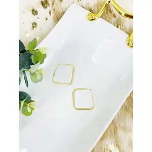 Matte Gold Square Hoop Earrings - E19-3931