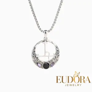 Goddess Lilith Amulet Necklace, S925 Sterling Silver Lilith Sigil Pendant with Black and Purple CZ, Wiccan Handmade Jewelry for Pagan